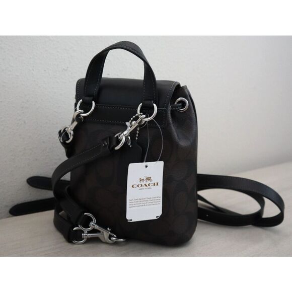 Coach CL458 Silver/Brown Black Signature Canvas Amelia Convertible Backpack - Picture 15 of 16